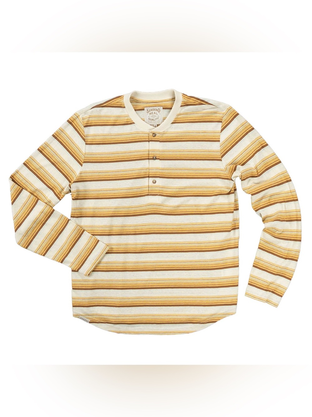 Sendero Provisions Hemp Maverick Henley Long Sleeve Striped Yellow Brown Sz XL